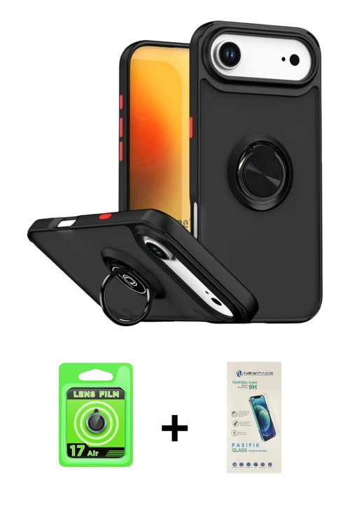 ieg™ iPhone 17 Air Kılıf Yörünge Çizgi - Şeffaf Pasifik Cam Ekran Koruyucu + Mavi Raze Metal Kamera