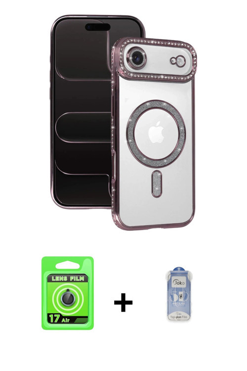 ieg™ iPhone 17 Air Kılıf Zirve Doku Prime - Siyah Joko Magic 5D Cam + Mavi Raze Metal Kamera Lens