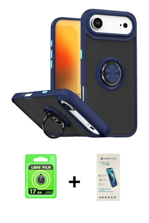 ieg™ iPhone 17 Air Kılıf Yörünge Çizgi - Şeffaf Pasifik Cam Ekran Koruyucu + Mavi Raze Metal Kamera