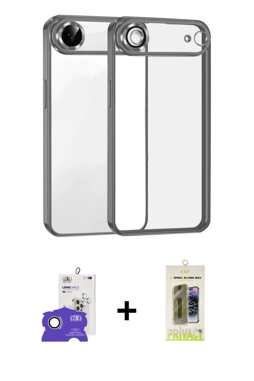ieg™ iPhone 17 Air Kılıf Vadi Minimal - Siyah Joko Magic 5D Hayalet Cam + Gold Bilvis Titan Kamera L
