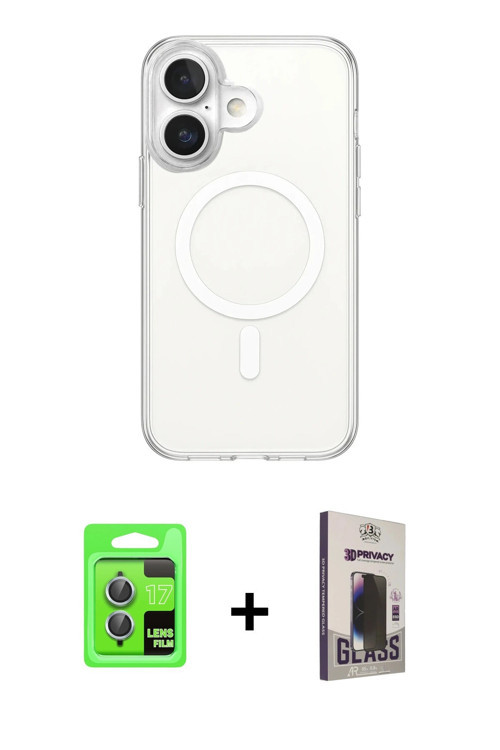 ieg™ iPhone 17 Kılıf Ahenk Yansıma Prime - Siyah Bilvis Hayalet Cam Ekran Koruyucu + Açık Mavi Raze