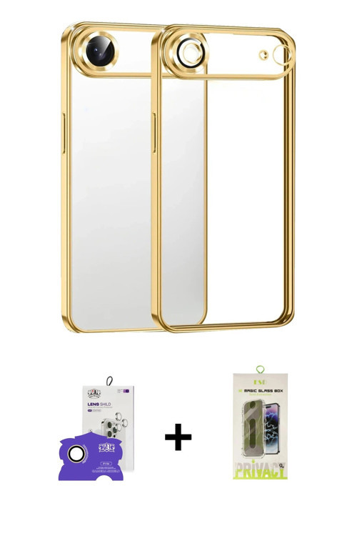 ieg™ iPhone 17 Air Kılıf Vadi Minimal - Siyah Joko Magic 5D Hayalet Cam + Gold Bilvis Titan Kamera L