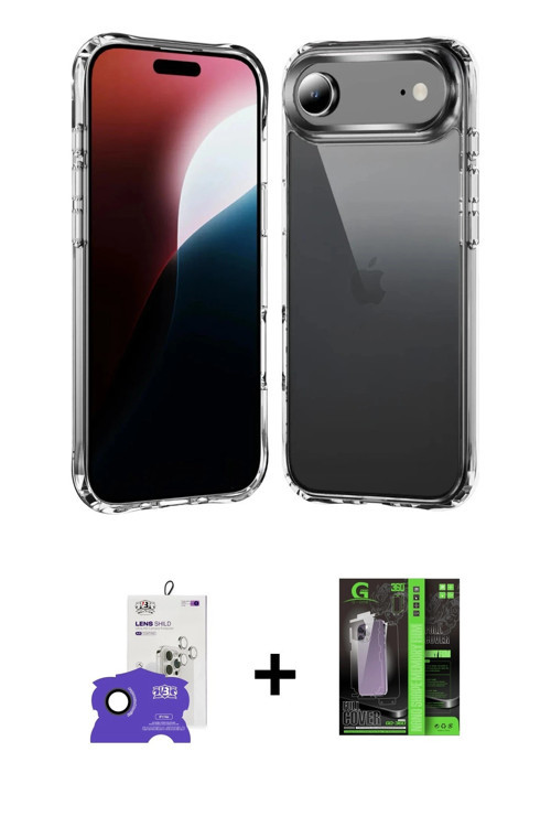 ieg™ iPhone 17 Air Kılıf Zirve Doku - Siyah 360 Mat Full Body Arka Koruyucu + Siyah Bilvis Titan Kam