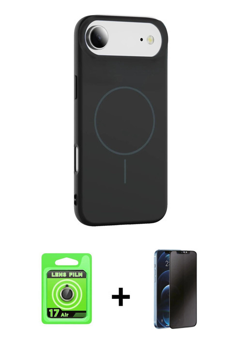 ieg™ iPhone 17 Air Kılıf Yankı Form Serisi - Siyah 3D Antistatik Hayalet Cam Ekran Koruyucu + Gold R