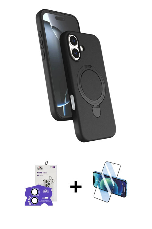 ieg™ iPhone 17 Kılıf İz Işık Koleksiyonu - Siyah 3D Antistatik Seramik Nano Ekran Koruyucu + Açık Ma