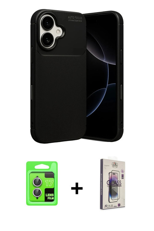 ieg™ iPhone 17 Kılıf Eksen Form Prime - Siyah Bilvis 3D Cam Ekran Koruyucu + Açık Mor Raze Metal Kam