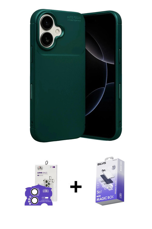 ieg™ iPhone 17 Kılıf Eksen Form Prime - Siyah Bilvis 5in1 5D Magic Hayalet Cam Ekran Koruyucu + Lila