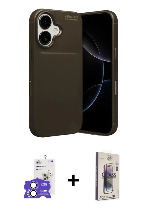 ieg™ iPhone 17 Kılıf Eksen Form Prime - Siyah Bilvis 3D Cam Ekran Koruyucu + Lila Bilvis Titan Kamer