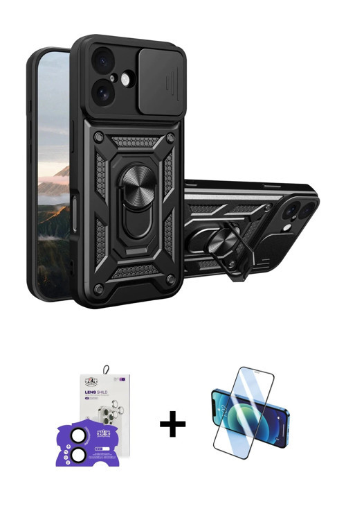 ieg™ iPhone 17 Kılıf Ahenk Klasik - Siyah 3D Antistatik Cam Ekran Koruyucu + Siyah Bilvis Titan Kame