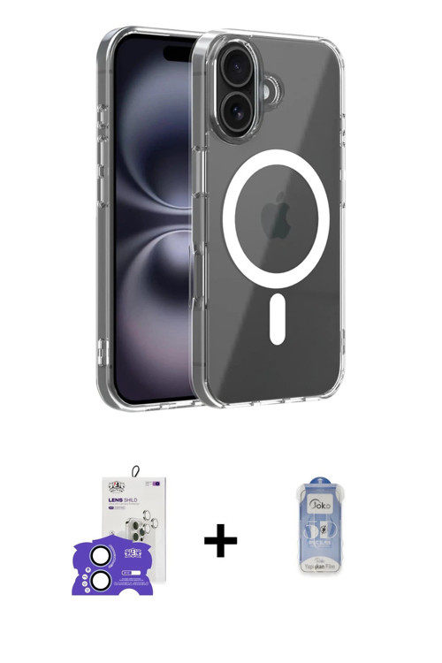 ieg™ iPhone 17 Kılıf Ahenk Minimal Serisi - Siyah Joko Magic 5D Cam + Açık Mavi Bilvis Titan Kamera