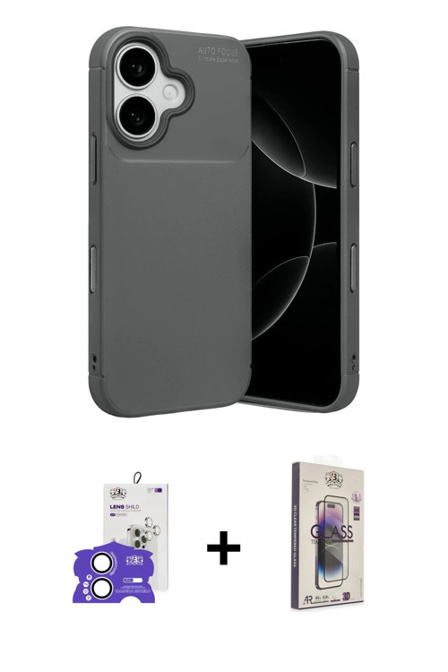 ieg™ iPhone 17 Kılıf Eksen Form Prime - Siyah Bilvis 3D Cam Ekran Koruyucu + Lila Bilvis Titan Kamer