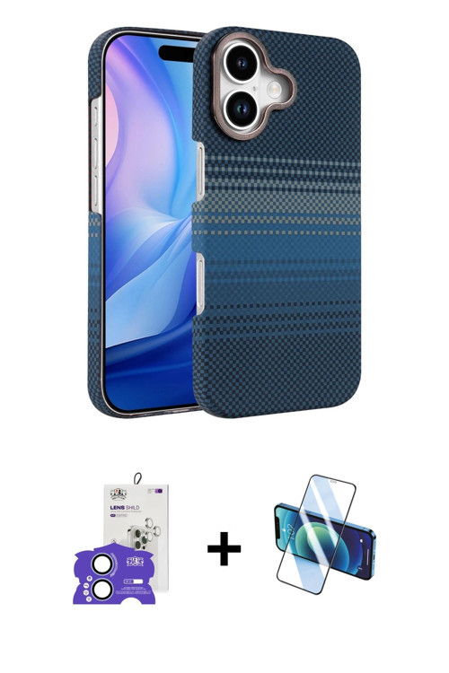 ieg™ iPhone 17 Kılıf Doruk Serisi - Siyah 3D Antistatik Cam Ekran Koruyucu + Açık Mavi Bilvis Titan