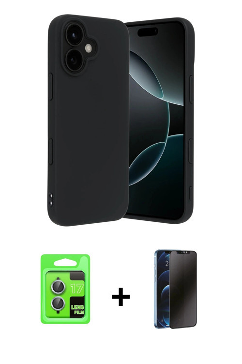 ieg™ iPhone 17 Kılıf Kozmos Yansıma Özel Seri - Siyah 3D Antistatik Hayalet Cam Ekran Koruyucu + Açı