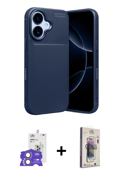 ieg™ iPhone 17 Kılıf Eksen Form Prime - Siyah Bilvis 3D Cam Ekran Koruyucu + Lila Bilvis Titan Kamer