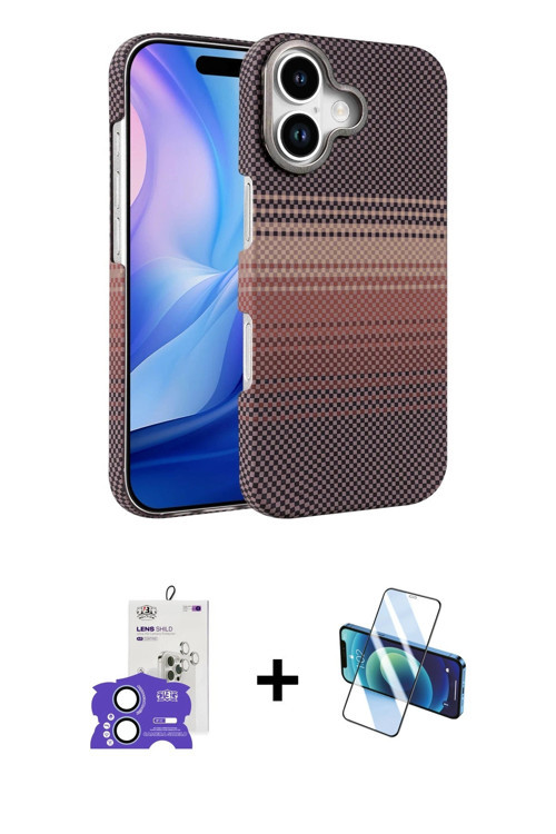 ieg™ iPhone 17 Kılıf Doruk Serisi - Siyah 3D Antistatik Cam Ekran Koruyucu + Açık Mavi Bilvis Titan