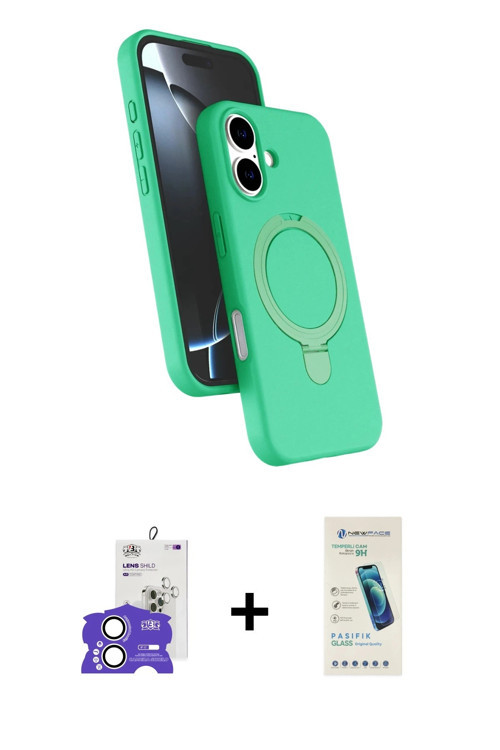 ieg™ iPhone 17 Kılıf İz Işık Koleksiyonu - Şeffaf Pasifik Cam Ekran Koruyucu + Gümüş Bilvis Titan Ka