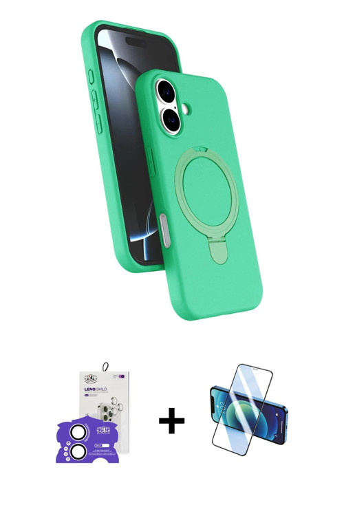 ieg™ iPhone 17 Kılıf İz Işık Koleksiyonu - Siyah 3D Antistatik Cam Ekran Koruyucu + Lila Bilvis Tita
