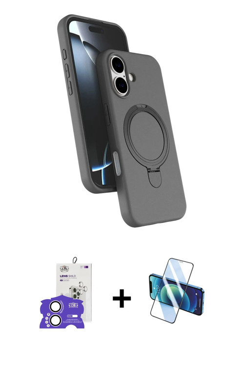 ieg™ iPhone 17 Kılıf İz Işık Koleksiyonu - Siyah 3D Antistatik Cam Ekran Koruyucu + Lila Bilvis Tita