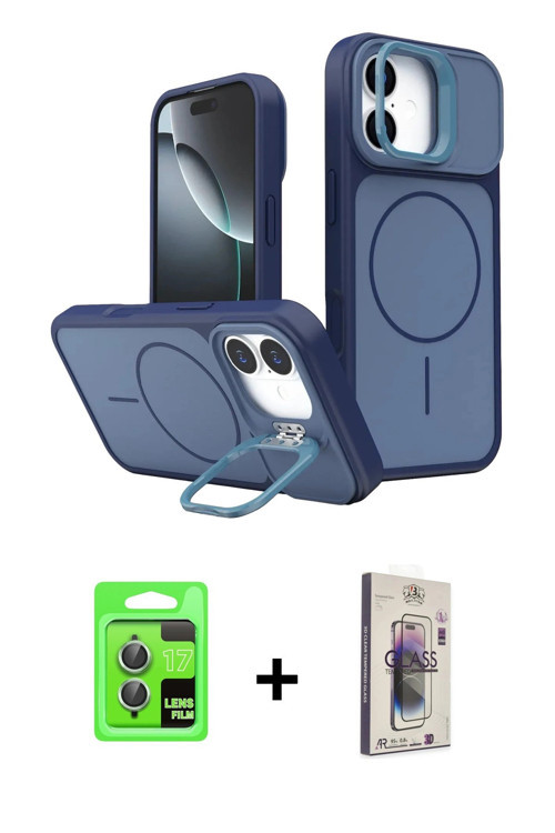 ieg™ iPhone 17 Kılıf İz Modern Prime - Siyah Bilvis 3D Cam Ekran Koruyucu + Açık Yeşil Raze Metal Ka