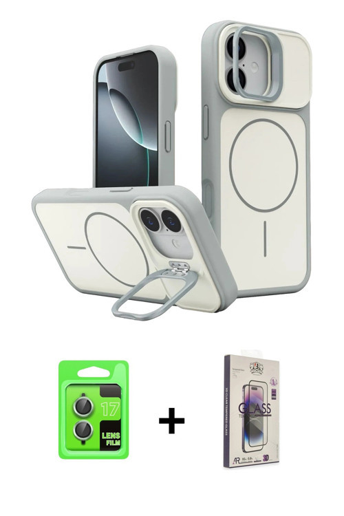 ieg™ iPhone 17 Kılıf İz Modern Prime - Siyah Bilvis 3D Cam Ekran Koruyucu + Açık Yeşil Raze Metal Ka