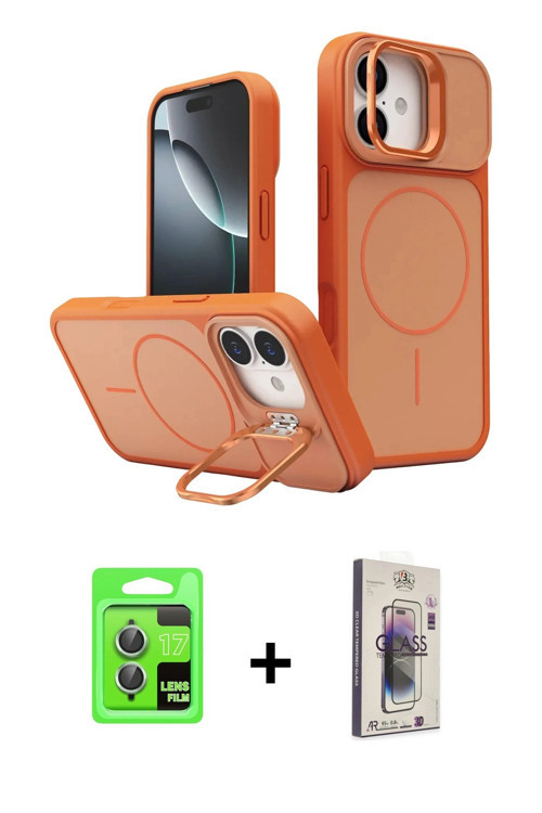 ieg™ iPhone 17 Kılıf İz Modern Prime - Siyah Bilvis 3D Cam Ekran Koruyucu + Açık Yeşil Raze Metal Ka