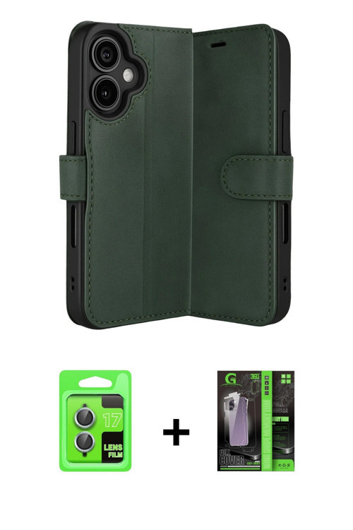 ieg™ iPhone 17 Kılıf Siluet Işık Serisi - Siyah 360 Mat Full Body Arka Koruyucu + Açık Mavi Raze Met