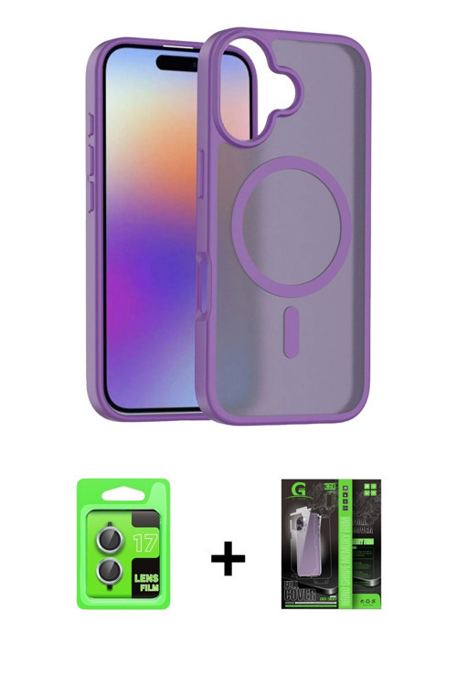 ieg™ iPhone 17 Kılıf Siluet Minimal Prime - Şeffaf 360 Full Body Arka Koruyucu + Açık Mavi Raze Meta