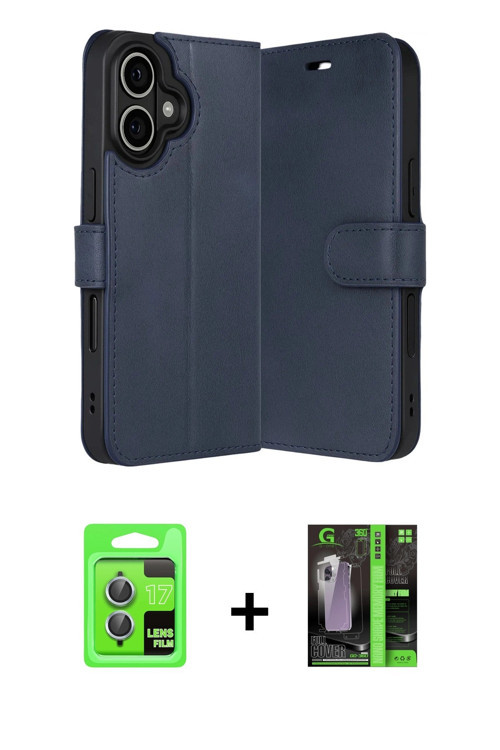 ieg™ iPhone 17 Kılıf Siluet Işık Serisi - Siyah 360 Mat Full Body Arka Koruyucu + Açık Mavi Raze Met