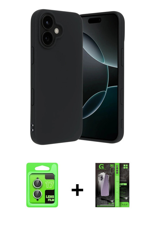 ieg™ iPhone 17 Kılıf Kozmos Yansıma Özel Seri - Siyah 360 Mat Full Body Arka Koruyucu + Açık Yeşil R