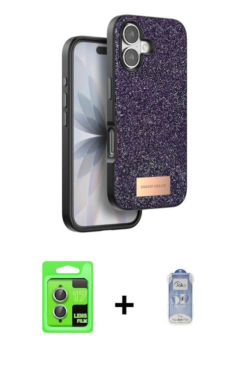 ieg™ iPhone 17 Kılıf Vadi Klasik Serisi - Siyah Joko Magic 5D Cam + Açık Yeşil Raze Metal Kamera Len