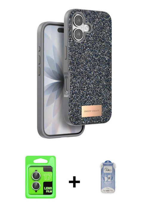 ieg™ iPhone 17 Kılıf Vadi Klasik Serisi - Siyah Joko Magic 5D Cam + Açık Yeşil Raze Metal Kamera Len