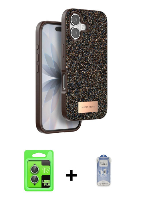 ieg™ iPhone 17 Kılıf Vadi Klasik Serisi - Siyah Joko Magic 5D Cam + Açık Yeşil Raze Metal Kamera Len