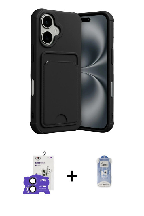 ieg™ iPhone 17 Kılıf Vadi Çizgi Prime - Siyah Joko Magic 5D Cam + Siyah Bilvis Titan Kamera Lens