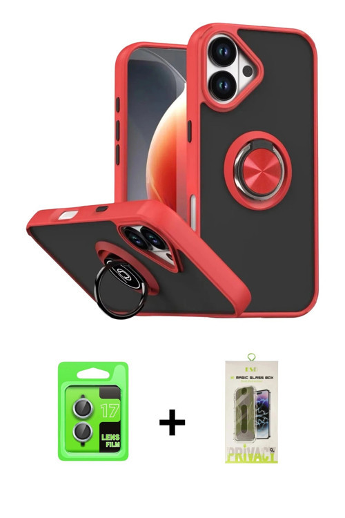 ieg™ iPhone 17 Kılıf Yörünge Çizgi - Siyah Joko Magic 5D Hayalet Cam + Açık Mavi Raze Metal Kamera L