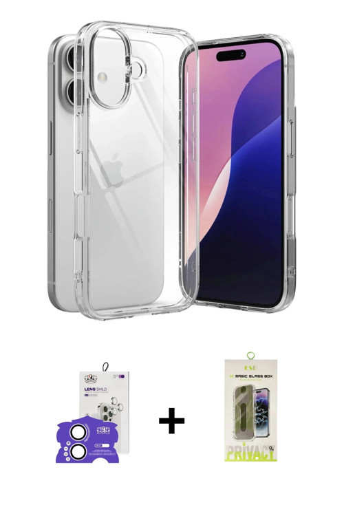 ieg™ iPhone 17 Kılıf Zirve Doku - Siyah Joko Magic 5D Hayalet Cam + Lila Bilvis Titan Kamera Lens