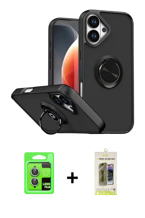 ieg™ iPhone 17 Kılıf Yörünge Çizgi - Siyah Joko Magic 5D Hayalet Cam + Açık Mavi Raze Metal Kamera L