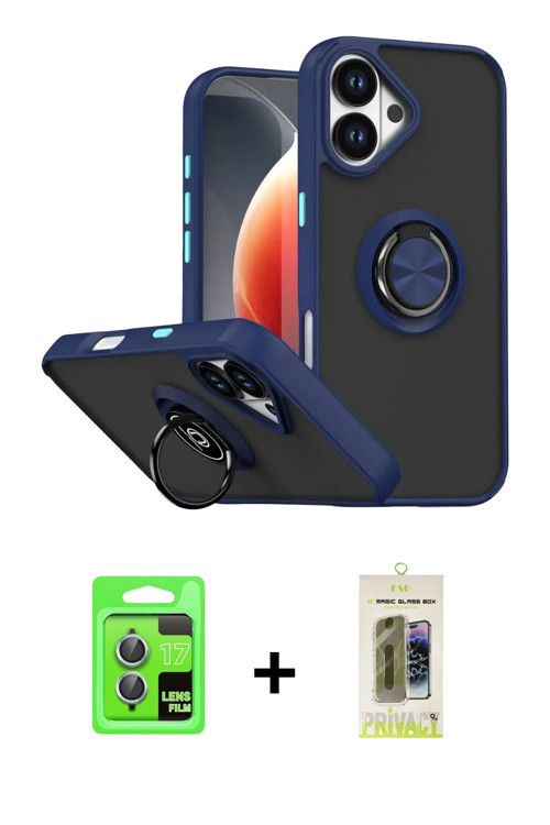 ieg™ iPhone 17 Kılıf Yörünge Çizgi - Siyah Joko Magic 5D Hayalet Cam + Açık Mavi Raze Metal Kamera L