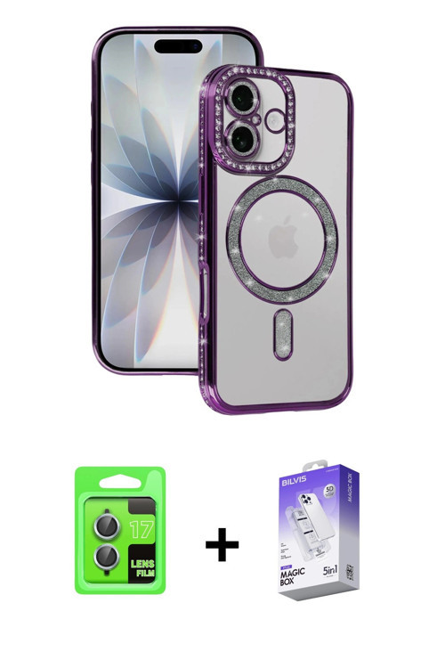ieg™ iPhone 17 Kılıf Zirve Doku Prime - Siyah Bilvis 5in1 3D Magic Cam Ekran Koruyucu + Açık Mavi Ra