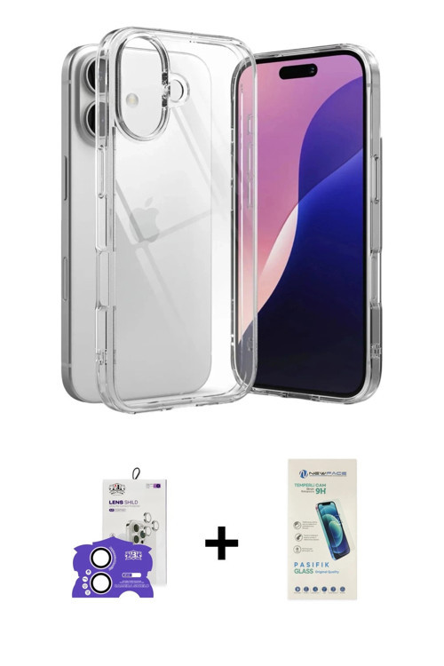 ieg™ iPhone 17 Kılıf Zirve Doku - Şeffaf Pasifik Cam Ekran Koruyucu + Lila Bilvis Titan Kamera Lens