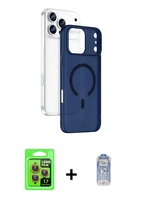 ieg™ iPhone 17 Pro Kılıf Ahenk Minimal Serisi - Siyah Joko Magic 5D Cam + Turuncu Raze Metal Kamera