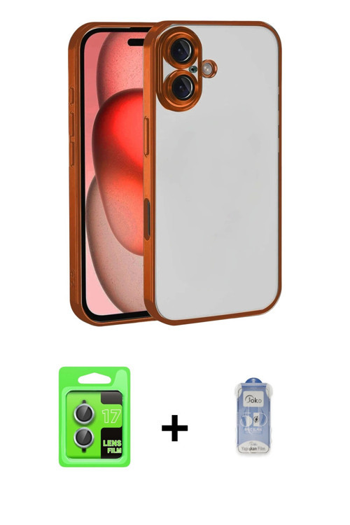 ieg™ iPhone 17 Kılıf Vadi Minimal - Siyah Joko Magic 5D Cam + Açık Mavi Raze Metal Kamera Lens