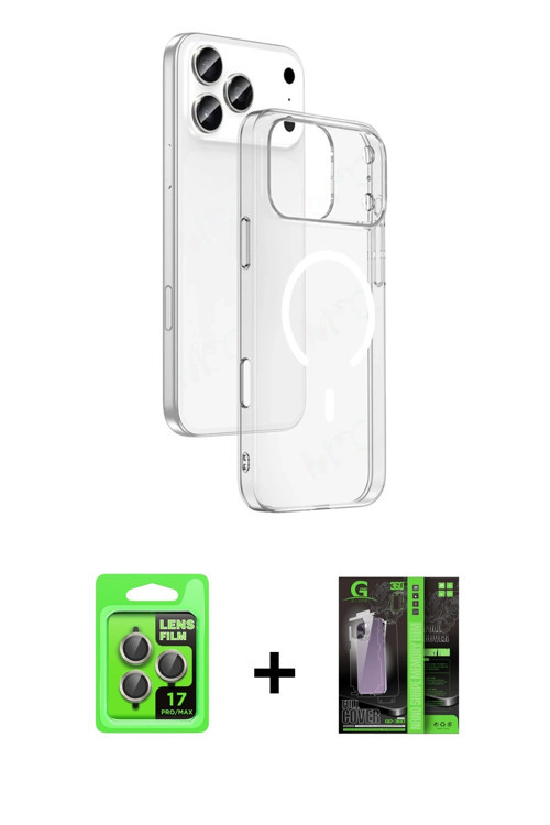 ieg™ iPhone 17 Pro Kılıf Ahenk Minimal Serisi - Şeffaf 360 Full Body Arka Koruyucu + Gri Raze Metal