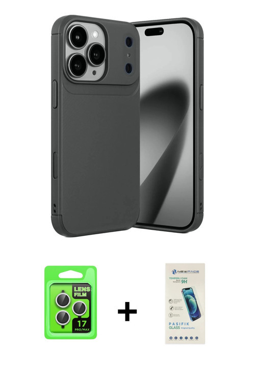 ieg™ iPhone 17 Pro Kılıf Eksen Form Prime - Şeffaf Pasifik Cam Ekran Koruyucu + Gümüş Raze Metal Kam