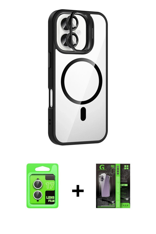 ieg™ iPhone 17 Kılıf Yadigar Asil Koleksiyonu - Siyah 360 Mat Full Body Arka Koruyucu + Gümüş Raze M