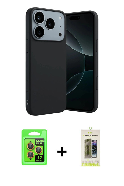 ieg™ iPhone 17 Pro Kılıf Kozmos Yansıma Özel Seri - Siyah Joko Magic 5D Hayalet Cam + Turuncu Raze M