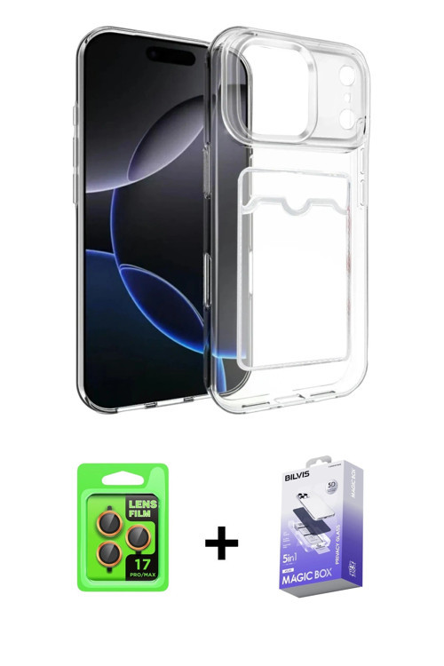 ieg™ iPhone 17 Pro Kılıf Doruk Klasik Koleksiyonu - Siyah Bilvis 5in1 5D Magic Hayalet Cam Ekran Kor