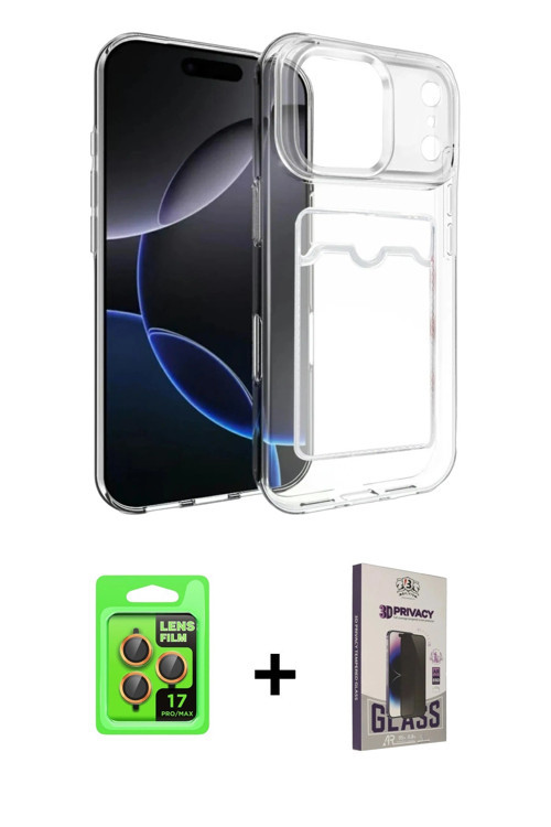 ieg™ iPhone 17 Pro Kılıf Doruk Klasik Koleksiyonu - Siyah Bilvis Hayalet Cam Ekran Koruyucu + Turunc