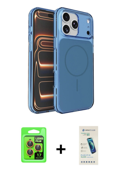 ieg™ iPhone 17 Pro Kılıf Kutup Doku Serisi - Şeffaf Pasifik Cam Ekran Koruyucu + Turuncu Raze Metal