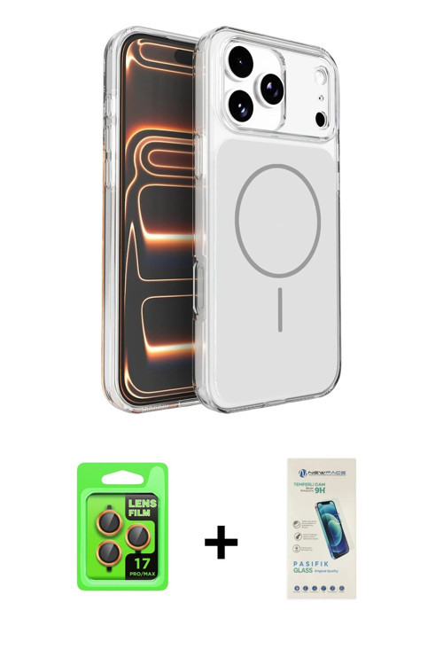 ieg™ iPhone 17 Pro Kılıf Kutup Doku Serisi - Şeffaf Pasifik Cam Ekran Koruyucu + Turuncu Raze Metal