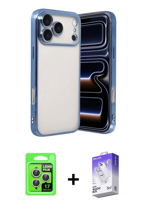 ieg™ iPhone 17 Pro Kılıf Vadi Minimal - Siyah Bilvis 5in1 3D Magic Cam Ekran Koruyucu + Gümüş Raze M